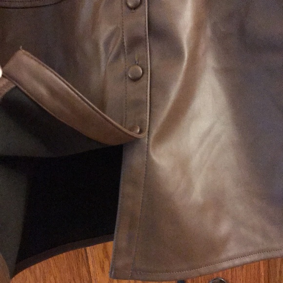 7 For All Mankind Faux Leather Puff Sleeve Dress in Saddle Size Small NWT - Picture 4 of 11